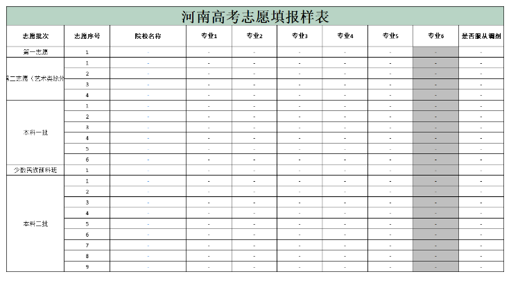 2024年河南省高考志愿表填写样本  附填报入口及技巧
