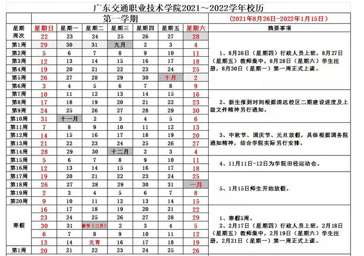 2022年广西交通职业技术学院寒假放假时间安排校历及什么时候开学时间规定